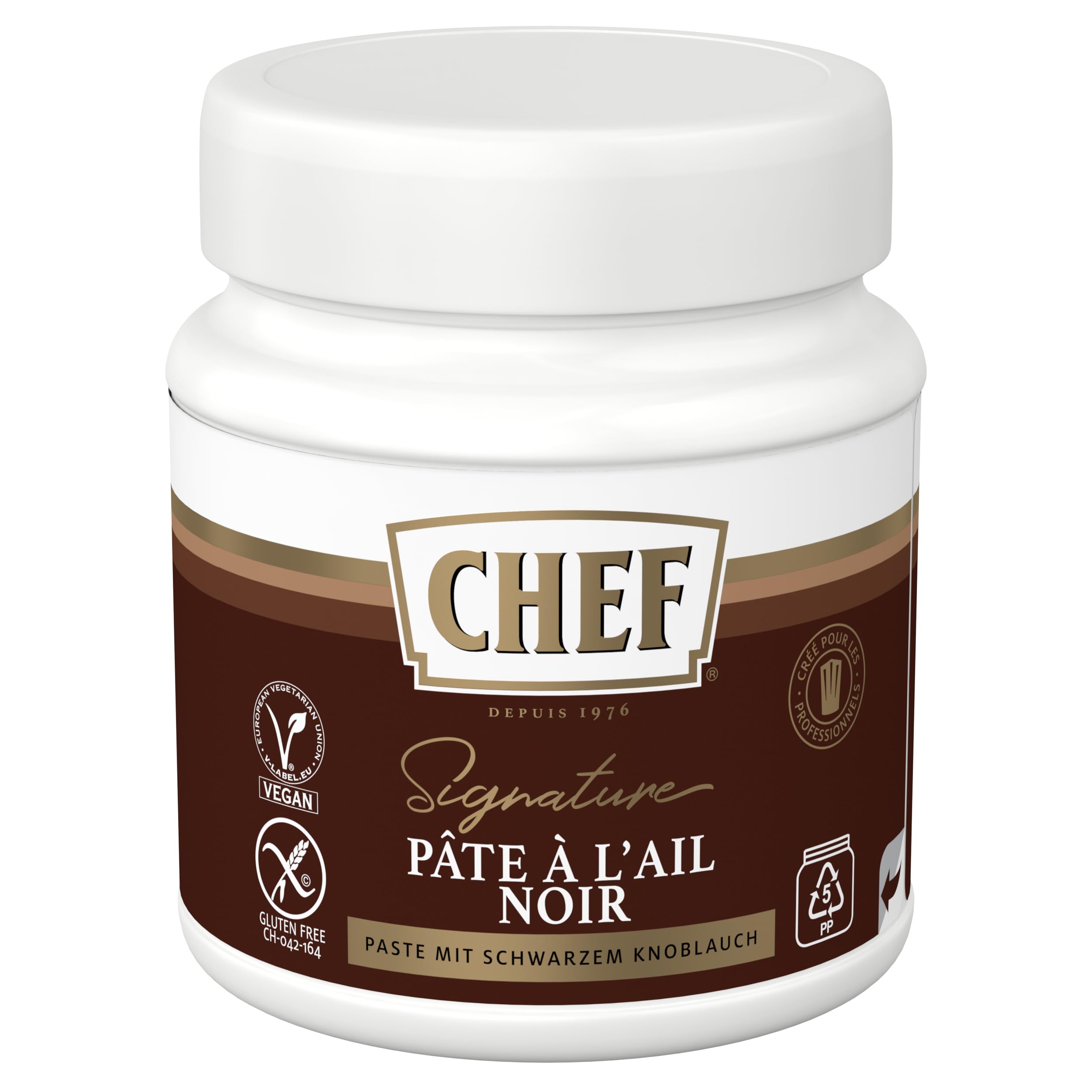 CHEF Pâte à l'Ail Noir - Sauce pour Viande ou Poisson - Idéal pour Assaisonnement, Condiment, Emulsion, Glaçage - Gain de temps en Cuisine - Aide Culinaire, Fonds, Fumet - Pot de 580g
