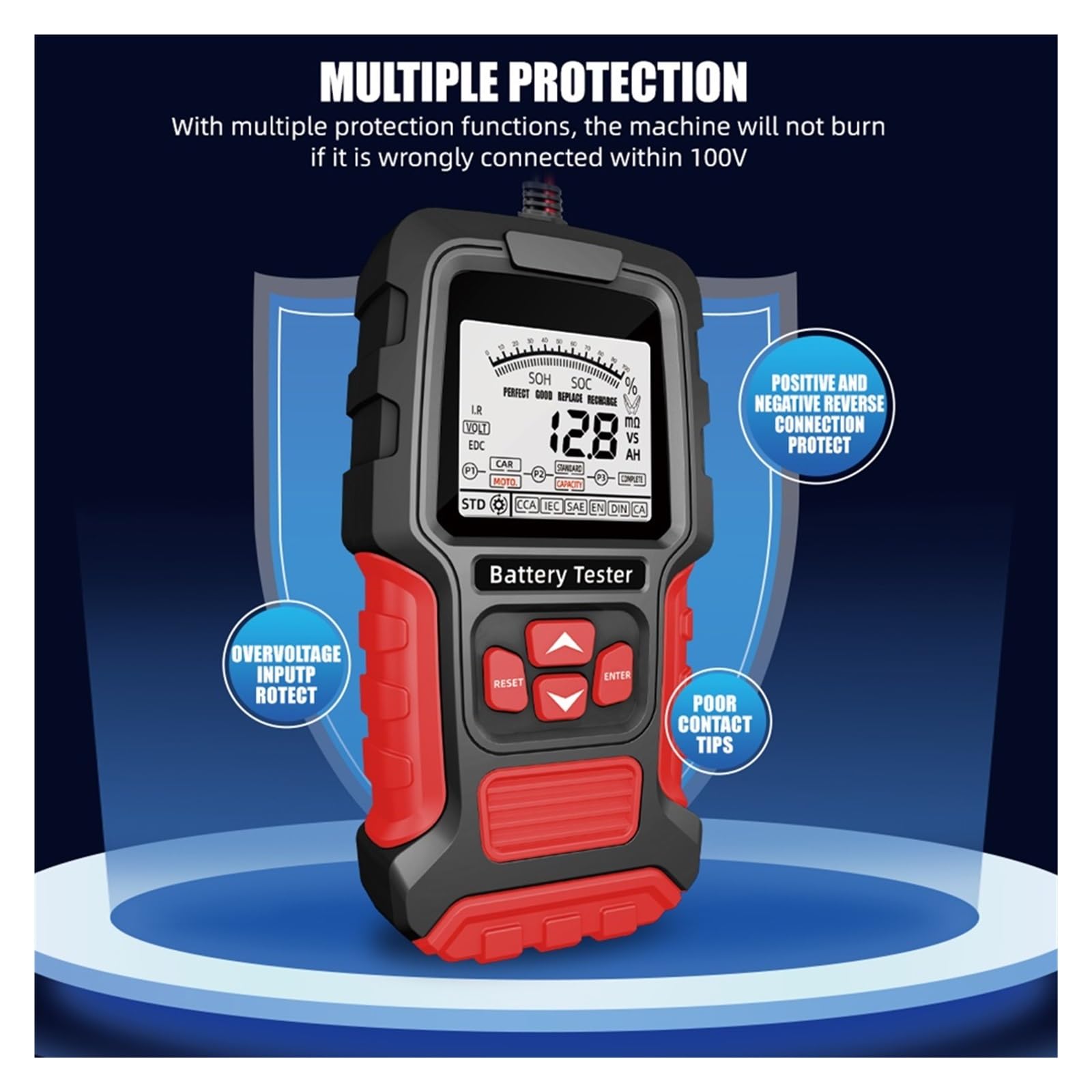 Comprobador de baterias, Probador de batería de coche de 12 V y 24 V, analizador de batería LCD, herienta de prueba, escáner, analizador digital de diagnóstico for coche, camión y motocicleta.