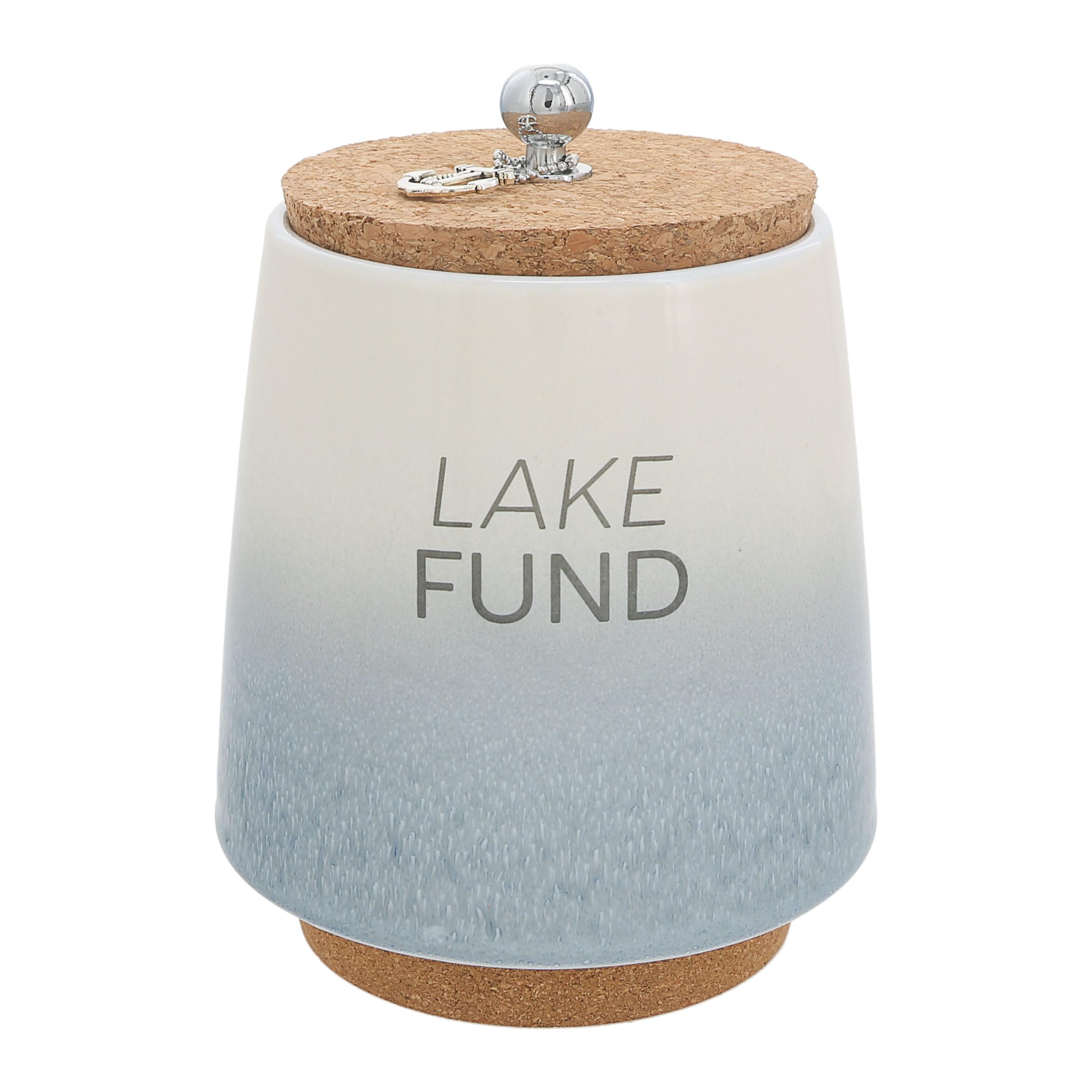 Pavilion Gift Company - Lake Fund - Salvadanaio in ceramica da 16,5 cm, con base in sughero, coperchio in sughero e ciondolo a forma di ancora, blu sfumato