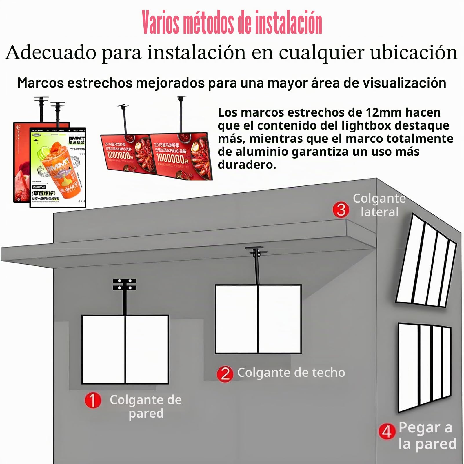 Tablero de Menú Retroiluminado LED Ultra Delgado con Marco Snap, Pantalla de Visualización Retroiluminada, Menú Digital para Restaurantes, Cartel Iluminado de Pared para Uso en Cafeterías