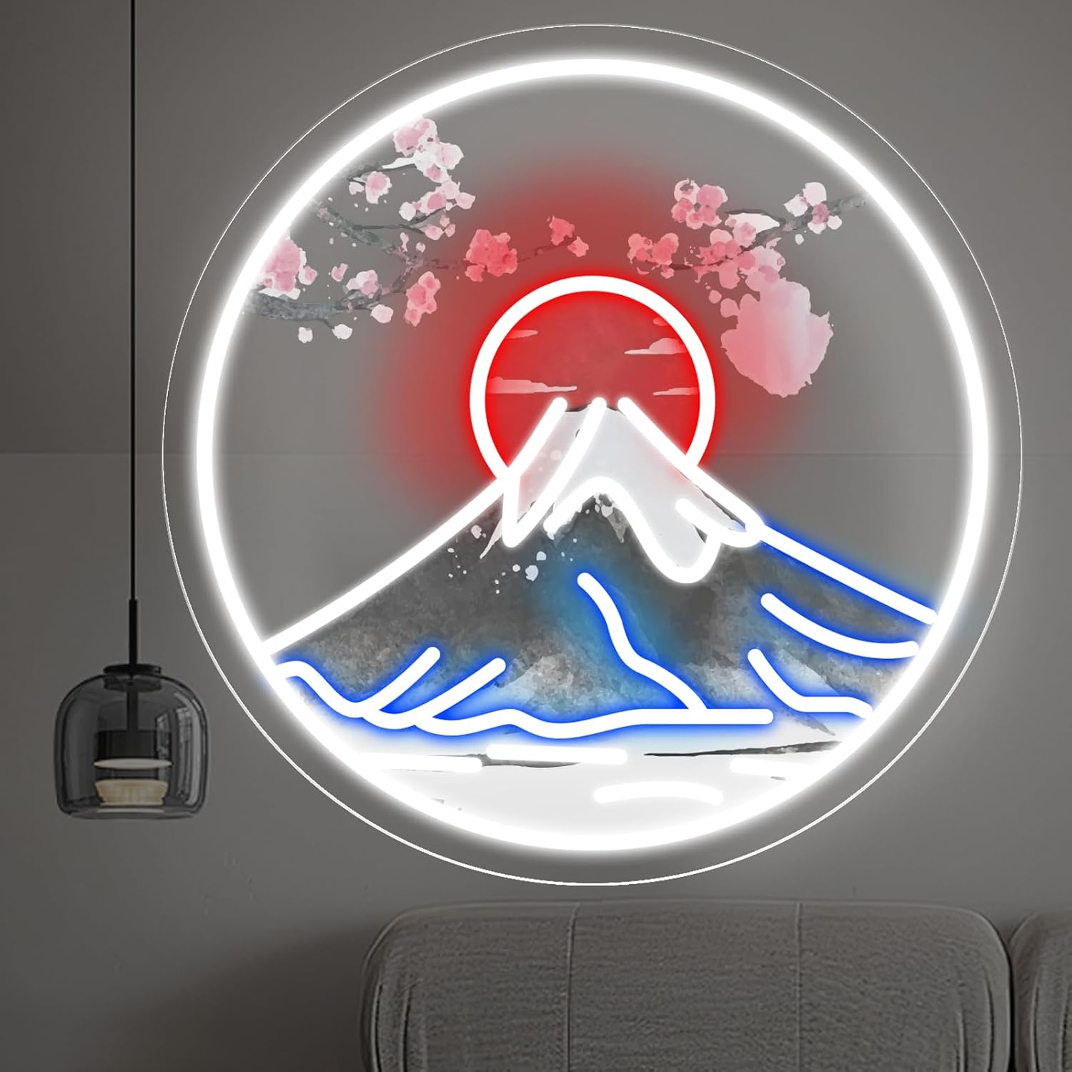 Spring Fuji Mountain Neon Sign, Japanese Mountain Led Light, Sunset Decor Wall, Landscape Neon Sign, Fuji Wall Decoration, Mountain Sign, 14"x14" - Image 2