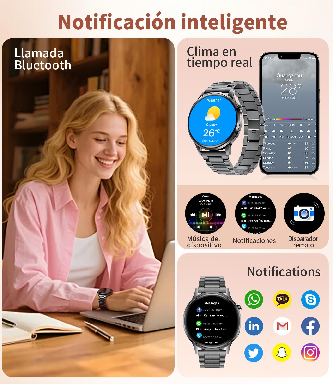 SUNKTA Reloj Inteligente para Mujer 7,9 mm Ultrafino 1,32" AMOLED Llamadas Bluetooth Elegante Smartwatch para Android iOS,Frecuencia cardíaca,Monitor de sueño,Podómetro,Calorías,Negro