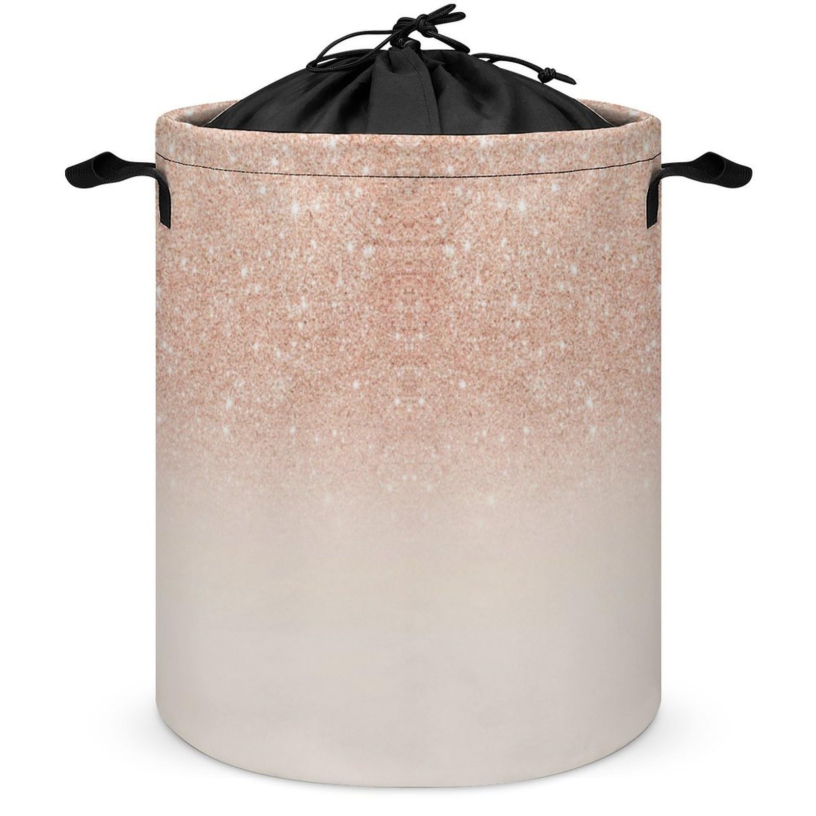 Qjjinxior Drawstring Laundry Hamper, Rose Gold Faux Glitter Laundry Basket, Washing Basket with Handle