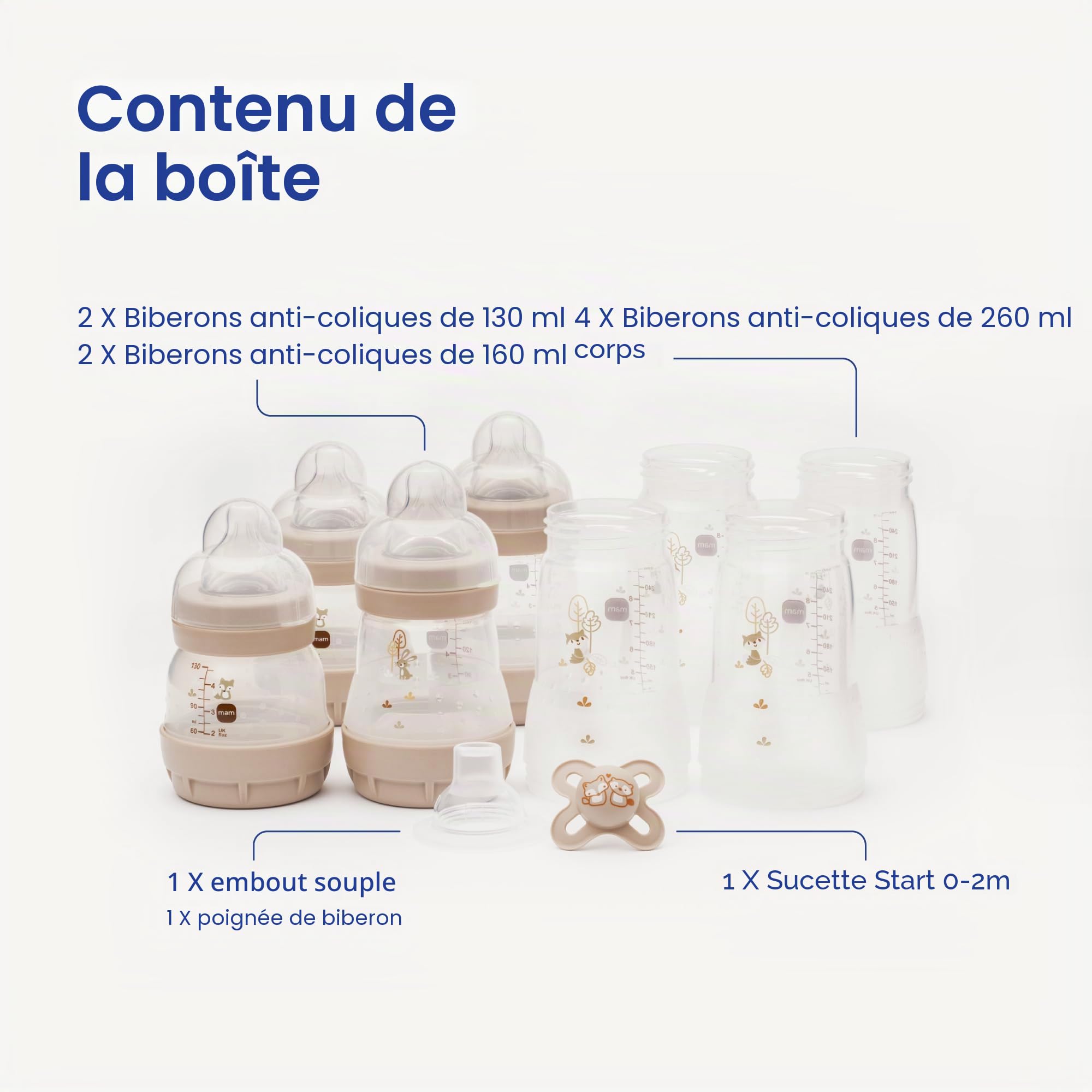 MAM Easy Start Kit de démarrage anti-coliques comprenant 4 biberons et tétine MAM Original Start de 0 à 2 mois, auto-stérilisant, coffret cadeau pour bébé et nouveaux-nés Bleu (différents modèles)