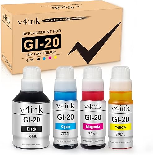 v4ink Botella de tinta de repuesto compatible GI20 para botella de tinta de repuesto Canon GI-20 para usar con impresora de inyección de tinta PIXMA