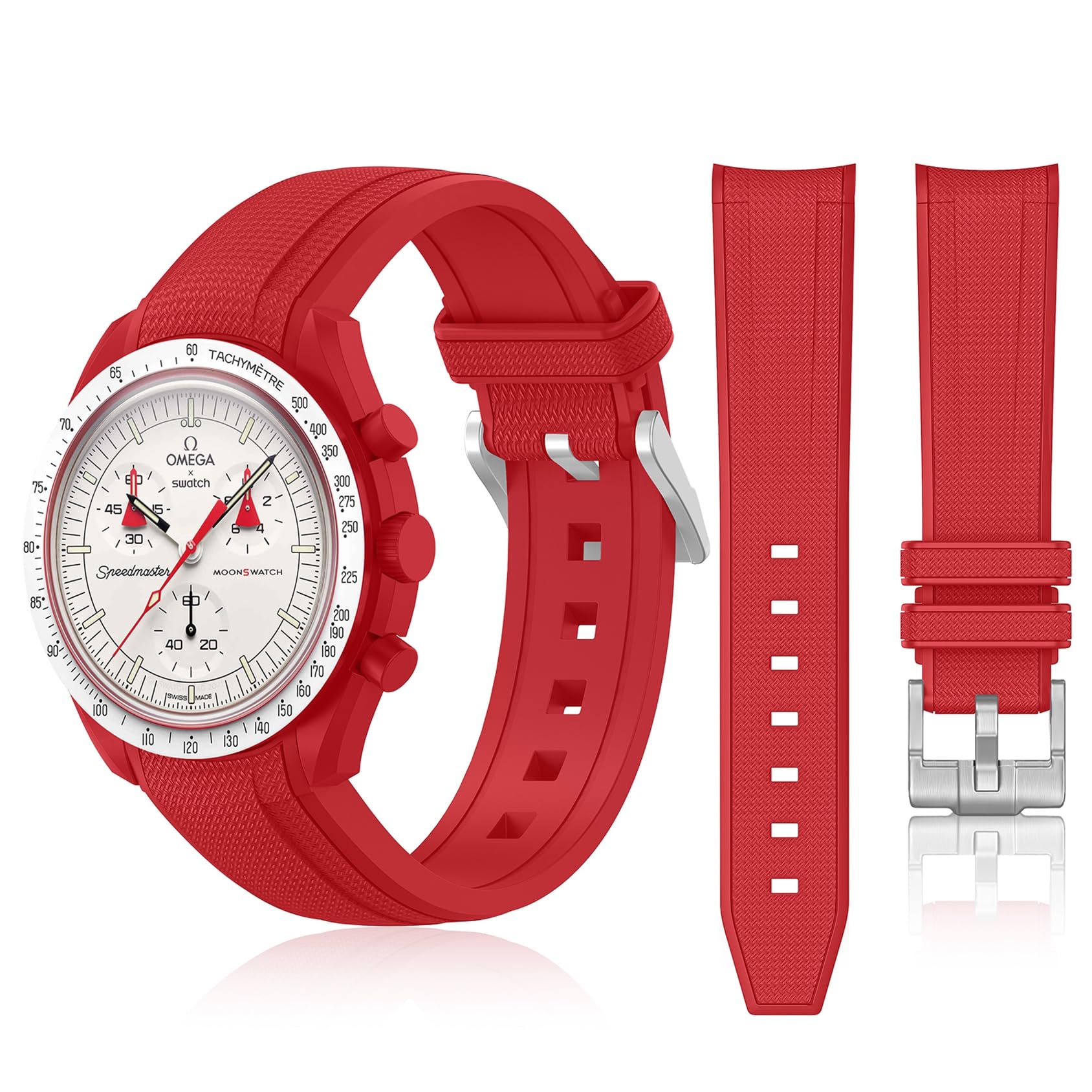 WizvvCompatible with Omega X Swatch Moonswatch Speedmaster,20mm Braid Embossed Rubber Watch Strap for Omega x Swatch Speedmaster Moonswatch,Curved No Gap Silicone Straps Replacement for Women Men