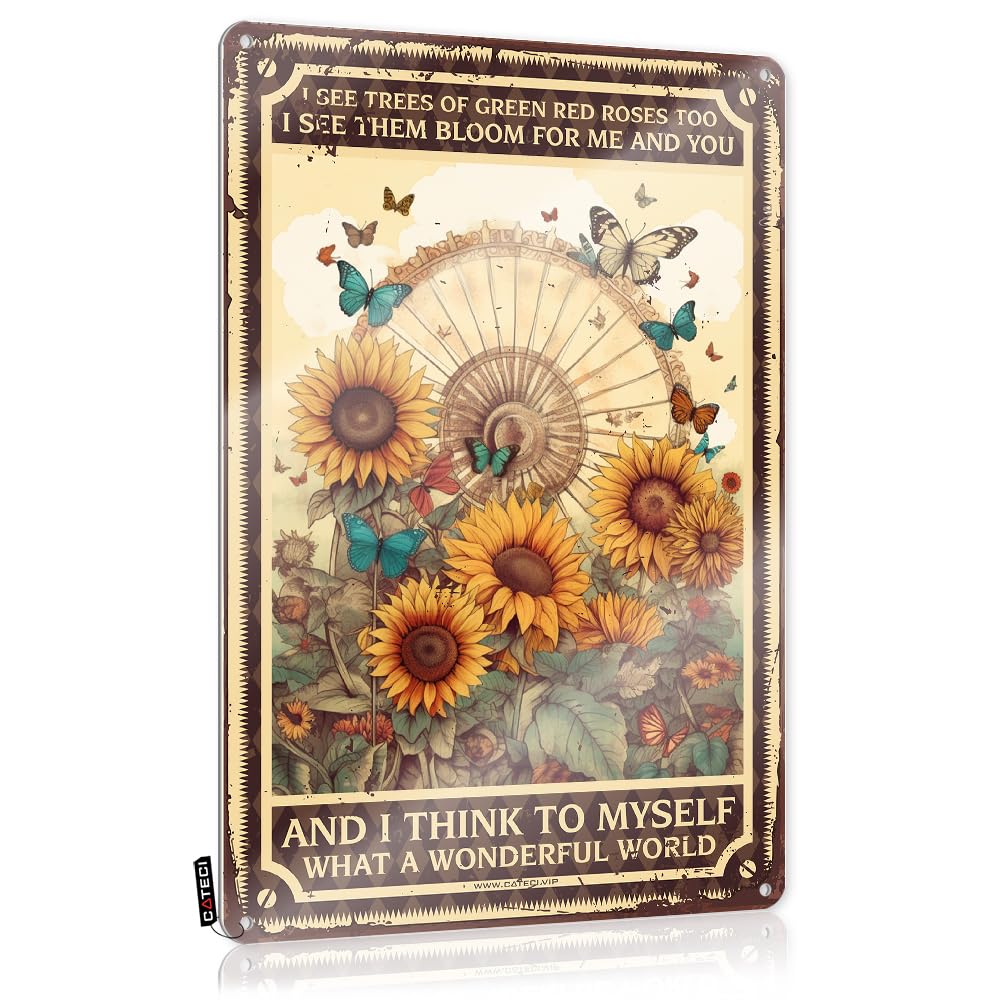 MWFKKADDB Funny Kitchen Tin Signs What A Wonderful World Sunflower Tin Sign Hozier Posterbig Wall Artcoffee Shop Decoroffice Desk Decor For Women Tin Signs Home Bar Decor(30X40CM)