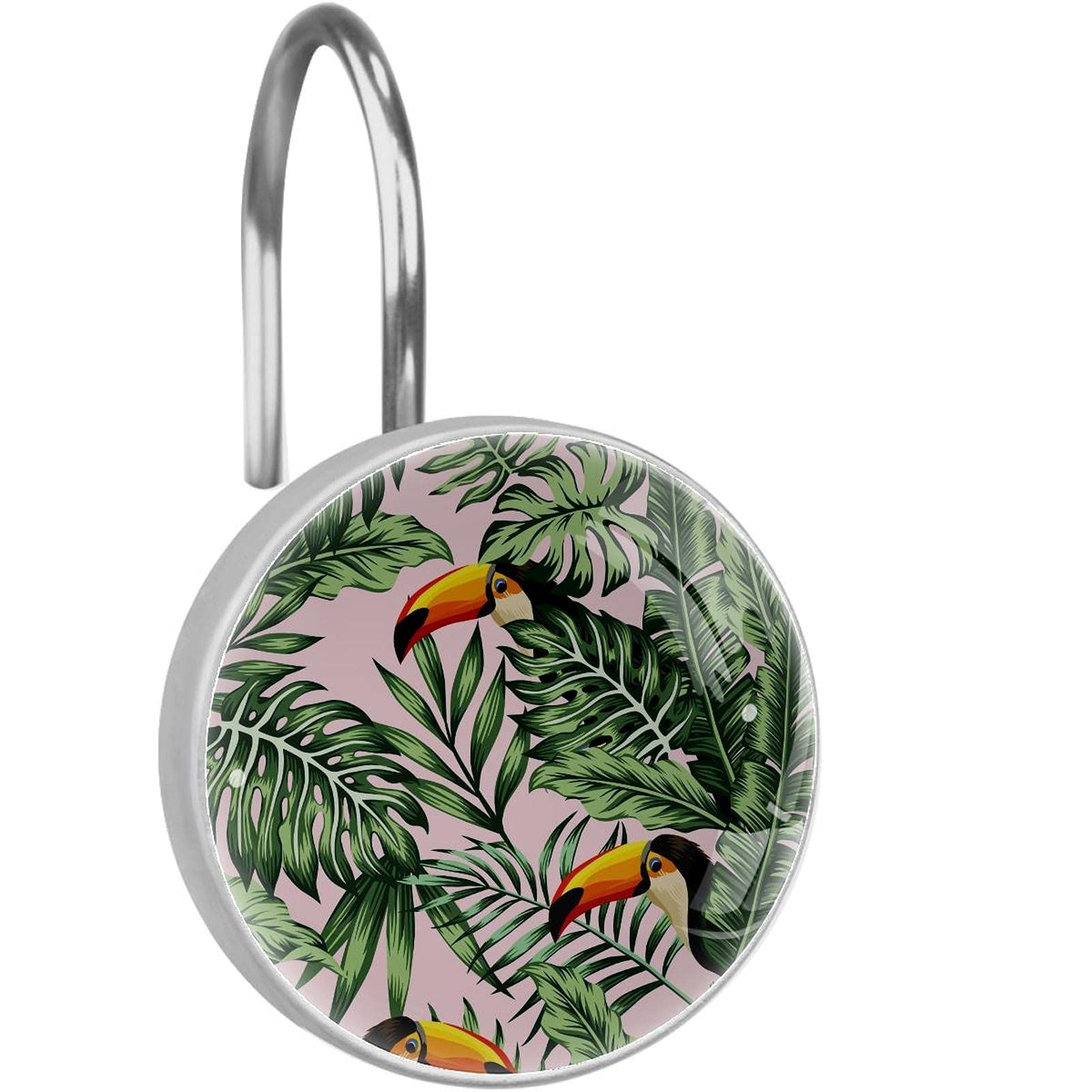 Crochets de rideau de douche vert tropical en verre cristal et inox anti-rouille - Lot de 12
