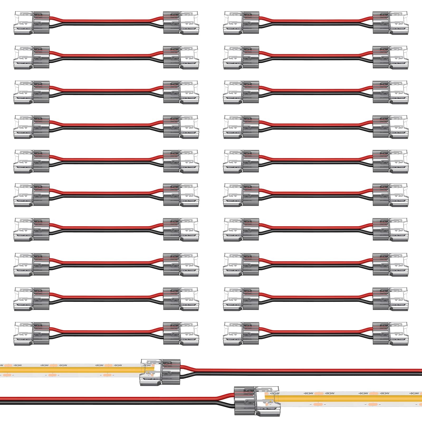 Excefore 20 Pack Solderless 2-Pin COB LED Connectors, 15cm Double-Headed for Low Voltage Single Color Light Strips, Perfect for DIY Projects