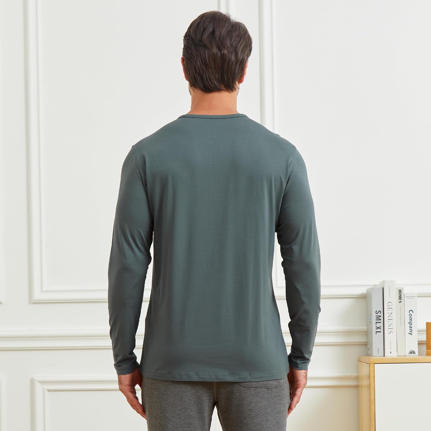 NETDRAW Men's Ultra Soft Bamboo Viscose Long Sleeve T-Shirt Crew Neck Comfy Lightweight Casual Pajama Lounge Shirt - Image 4