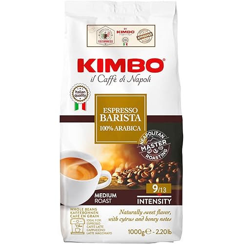 Kimbo Espresso Barista 100% Arabica | Whole Bean Coffee | Medium Roast | 9/13 Intensity | Naturally Sweet Flavor, With Cytrus and Honey Notes | 2.2 Lbs Bag
