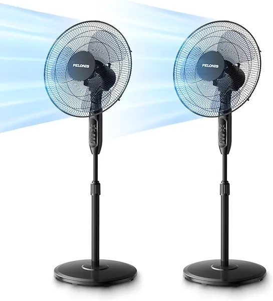 PELONIS 16'' Oscillating Pedestal Standing Fan with Remote Control 2 Packs, 3 Speeds Settings 7H Timer Ultra Quiet Adjustable Heights for Bedroom, Living Room, Home and Office Black 2 Packs