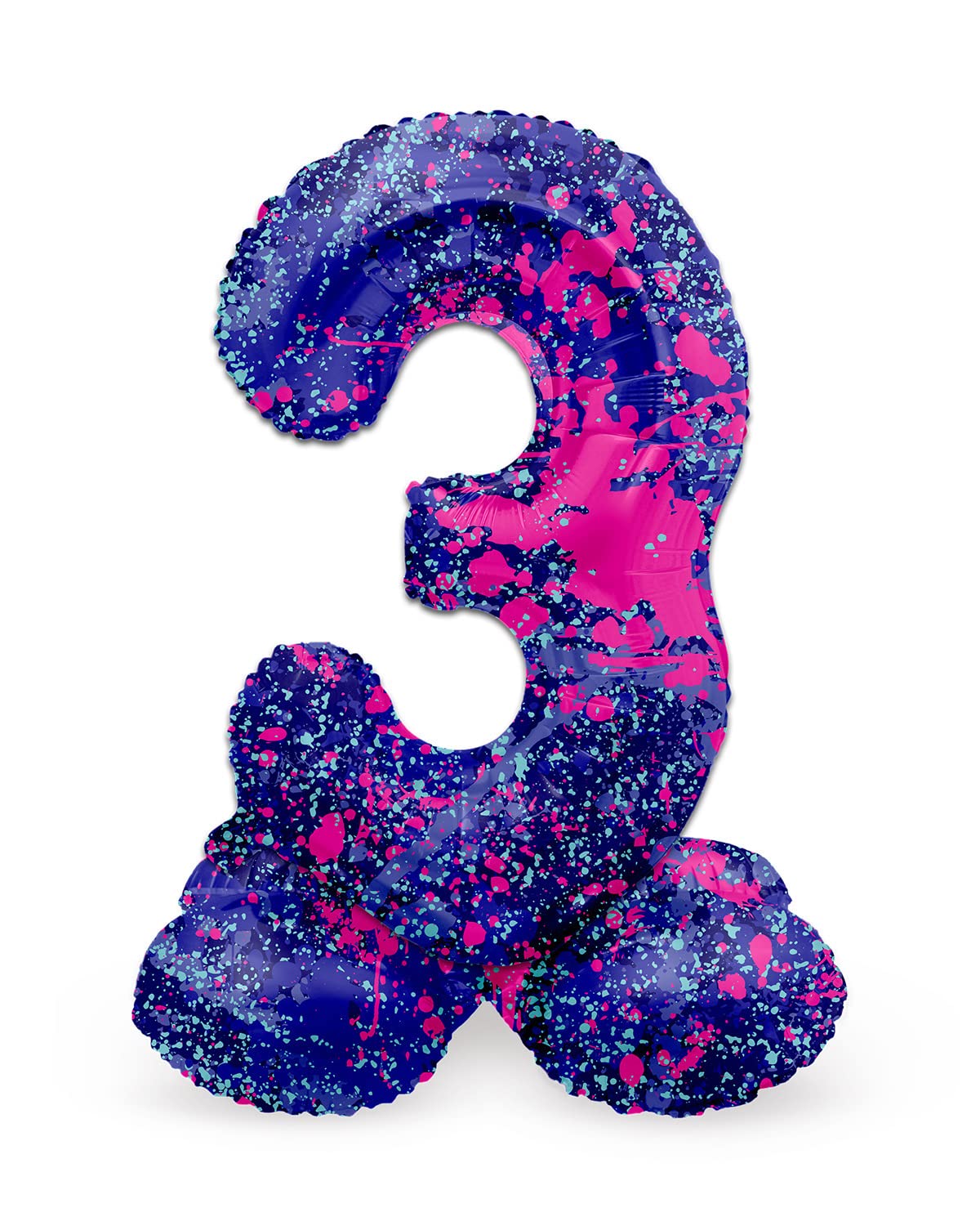 Folat 63923 Standing 3 Paint Splash Purple Space 72 cm Birthday Decoration Balloon Number No Helium Required, Multicoloured, Standard Size
