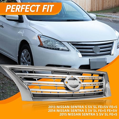 Miniatura 6 de YLT AUTO Cubierta de parachoques delantero Rejilla superior de repuesto Cubierta de malla frontal cromada Entrada de aire para Nissan Sentra S SV SL