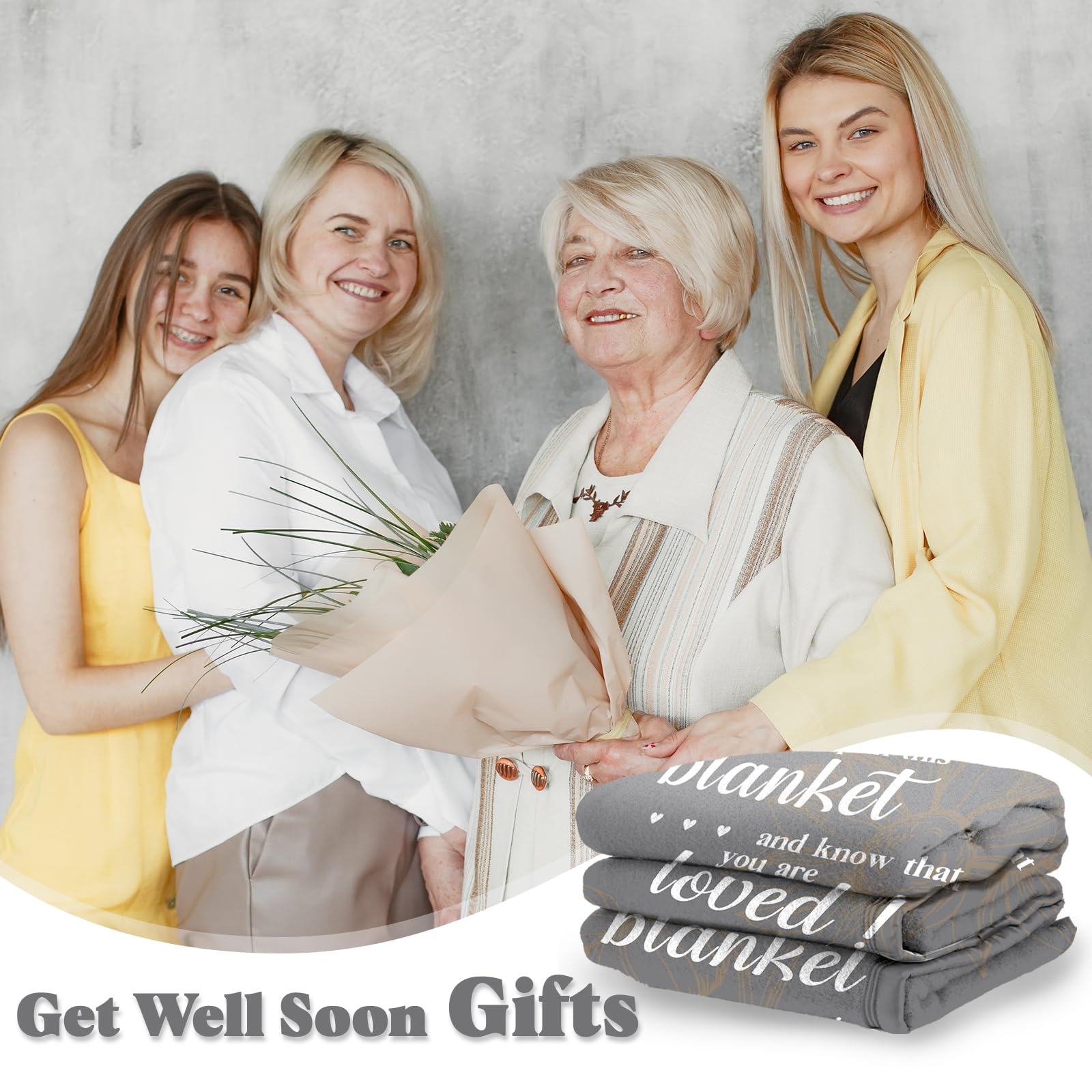 SECOGM Get Well Soon Gifts - Cancer Care & Inspirational Gifts for Women & Men, Hug Blanket 60"x50" (Grey) - Image 2