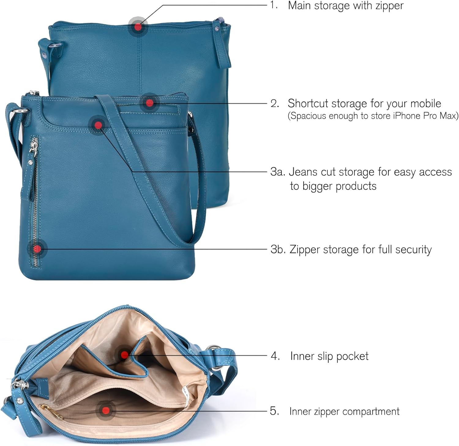 Leather Crossbody Bags for Women - Ladies Sling Handbags - Medium Cross body Purses Handbags - Purses For Women - Image 3