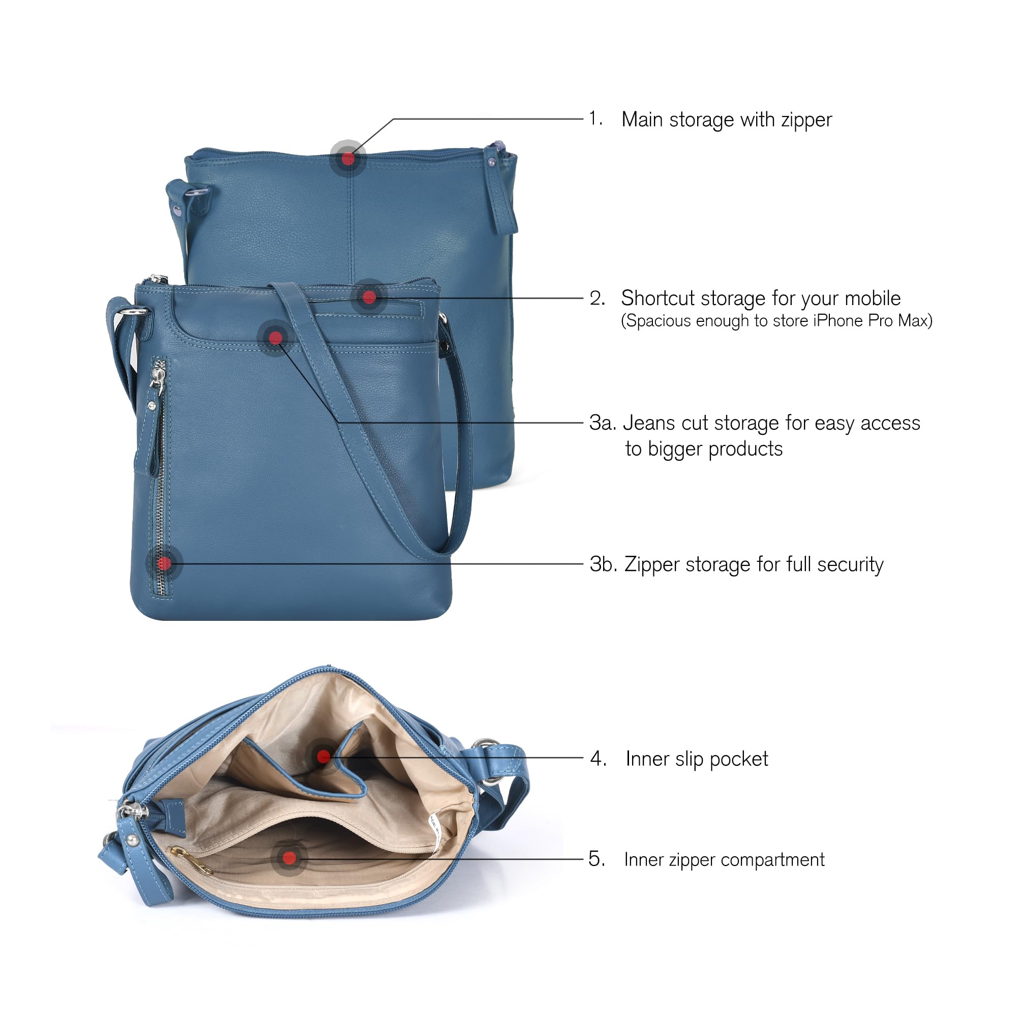 Leather Crossbody Bags for Women - Ladies Sling Handbags - Medium Cross body Purses Handbags - Purses For Women