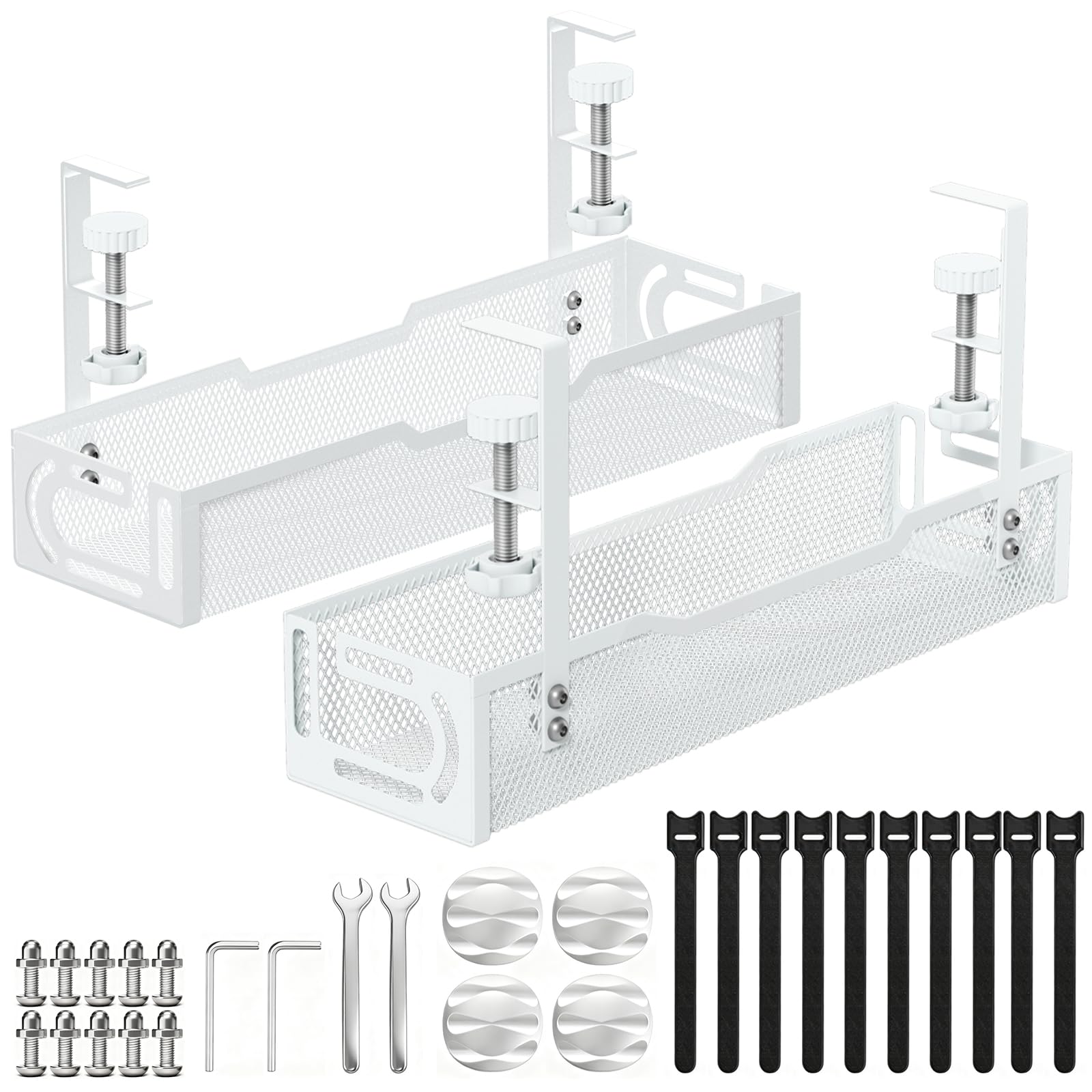 2Pack Under Desk Cable Management Tray, No Drill Mesh Desk Cable Tray