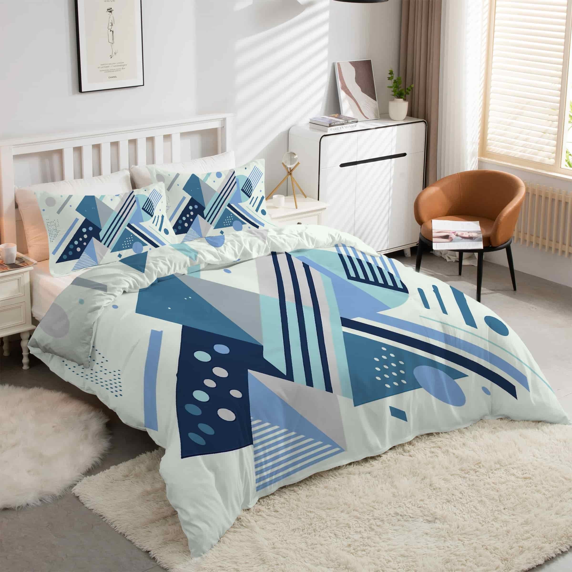 Housse de couette 240 x 260 géométrique avec 2 taies d'oreiller kK198