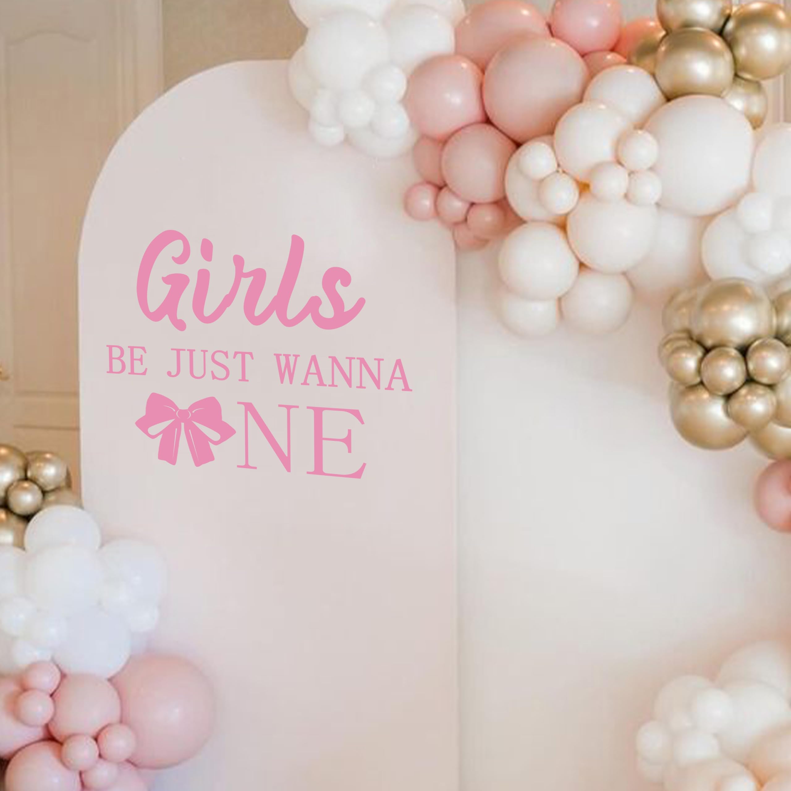 GIOGUK Girls Just Wanna Be One Decal - First Birthday Party Decorations Wall Decals, Sweet Girls 1st Birthday Party Supplies Wall Sticker, Pink Bow
