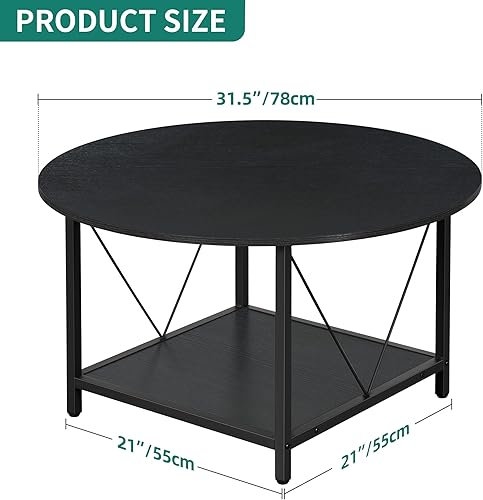Miniatura 2 de YITAHOME Mesa de centro redonda, mesas de centro de madera rústica para sala de estar con estante de almacenamiento, moderna mesa de centro circular