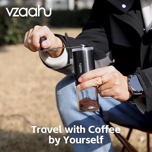 Miniatura 2 de Vzaahu Molinillo de café manual con tapa, rebaba cónica de cerámica con ajuste ajustable para amantes del café, molinillo de mano portátil de viaje