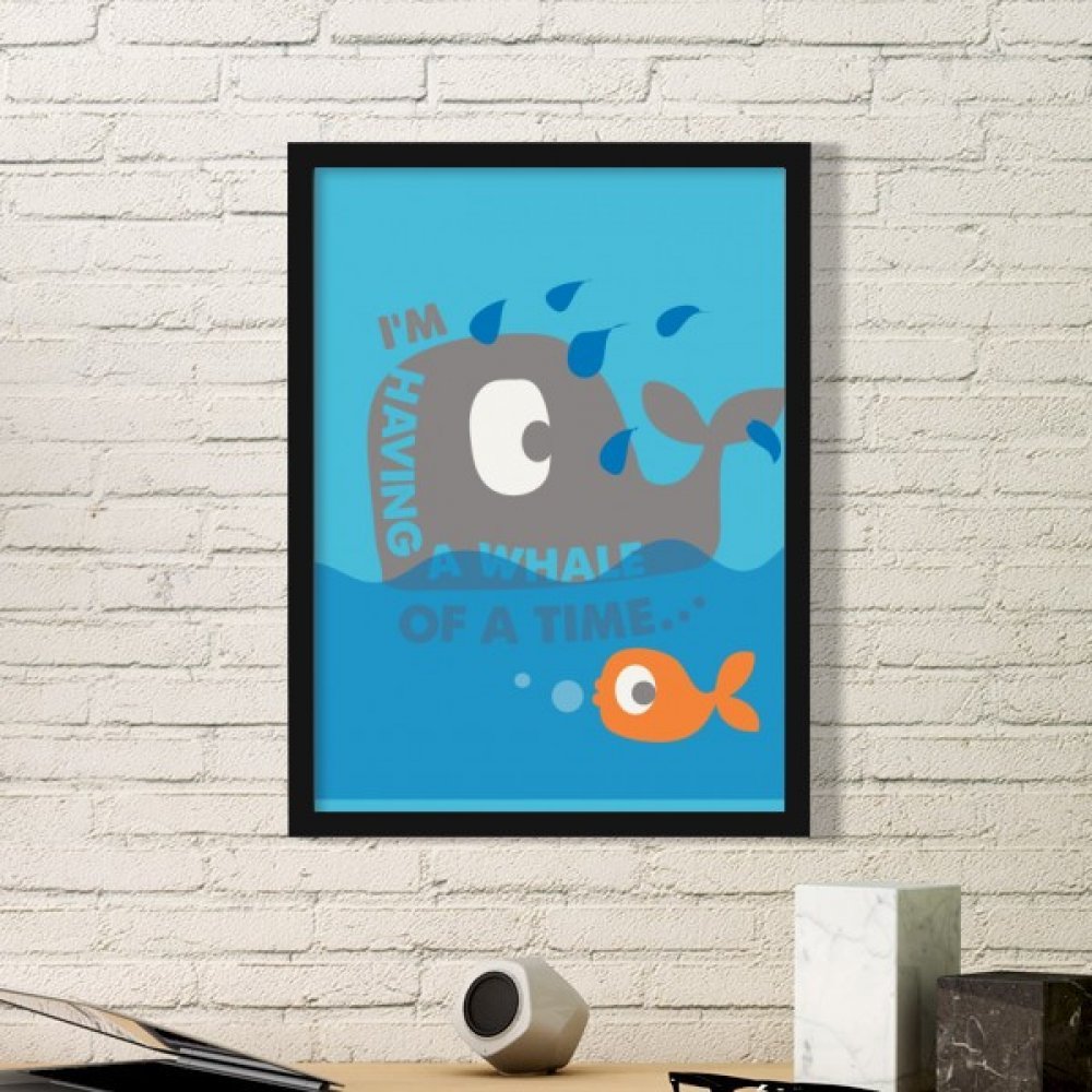 Cadre photo baleine bleue Moyen Noir pour decoration murale de maison