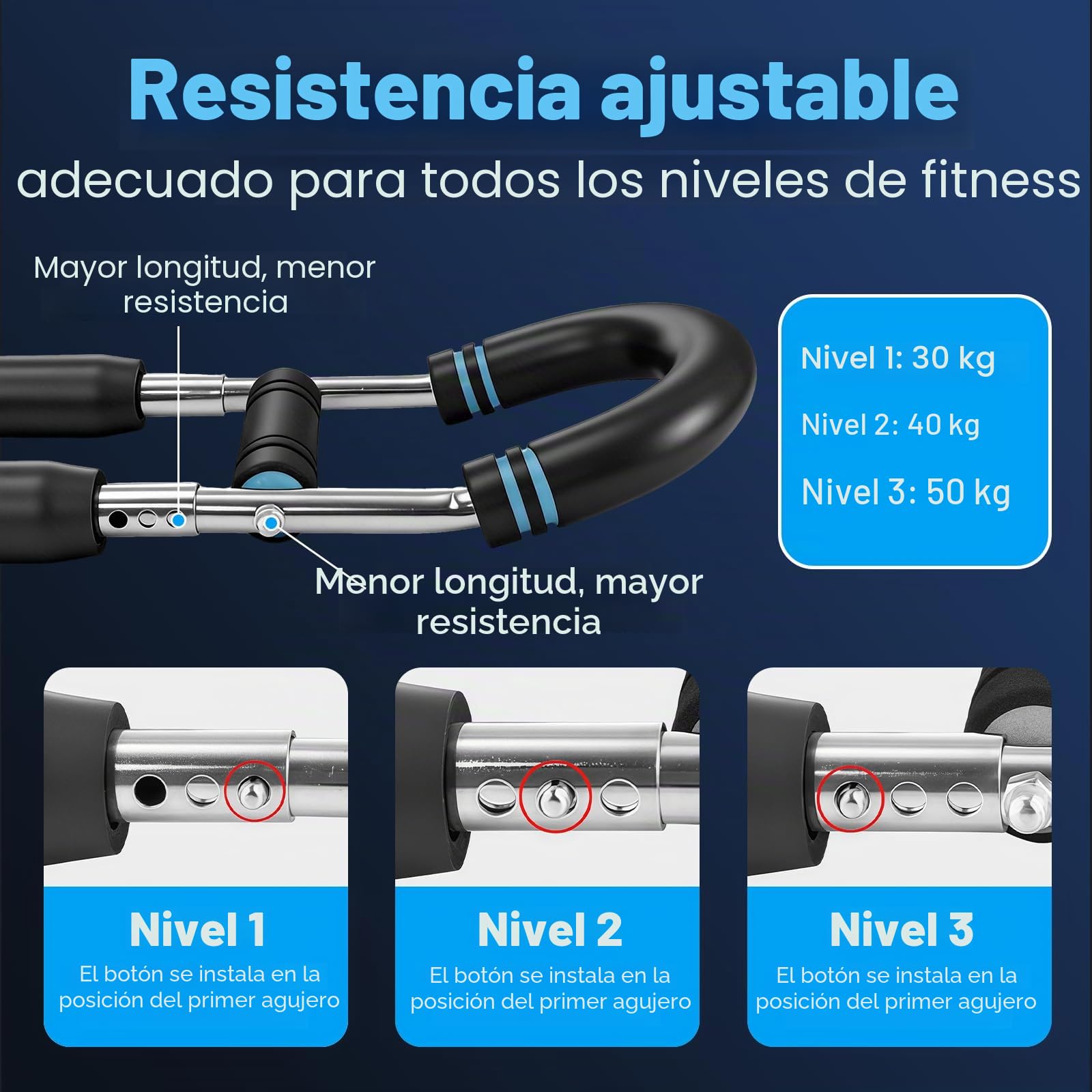 Entrenador de Brazos y Pecho, Power Twister Multifuncional en U Ajustable 30-50 kg para Brazos Hombros Pecho Espalda y Piernas Portátil y Desmontable | Ideal para brazos, hombros, pecho, espalda y piernas, portátil y desmontable, cómodo entrenamiento de c