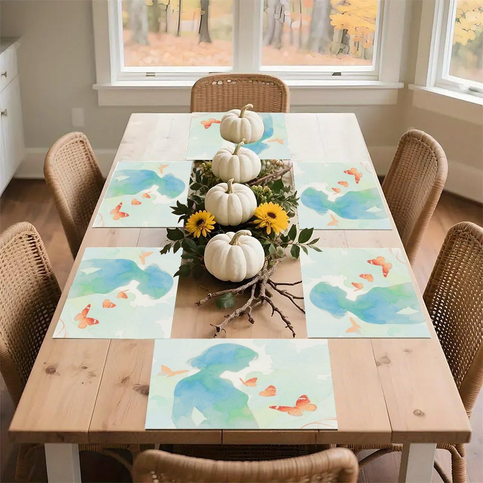 Abstract Woman Butterfly Placemats Heat Resistant Non-Slip Place Mats Washable Wipeable Table Mat Kitchen Dining Table Decoration Placemats Indoor Outdoor Place Mats 17.7’’×11.8’’