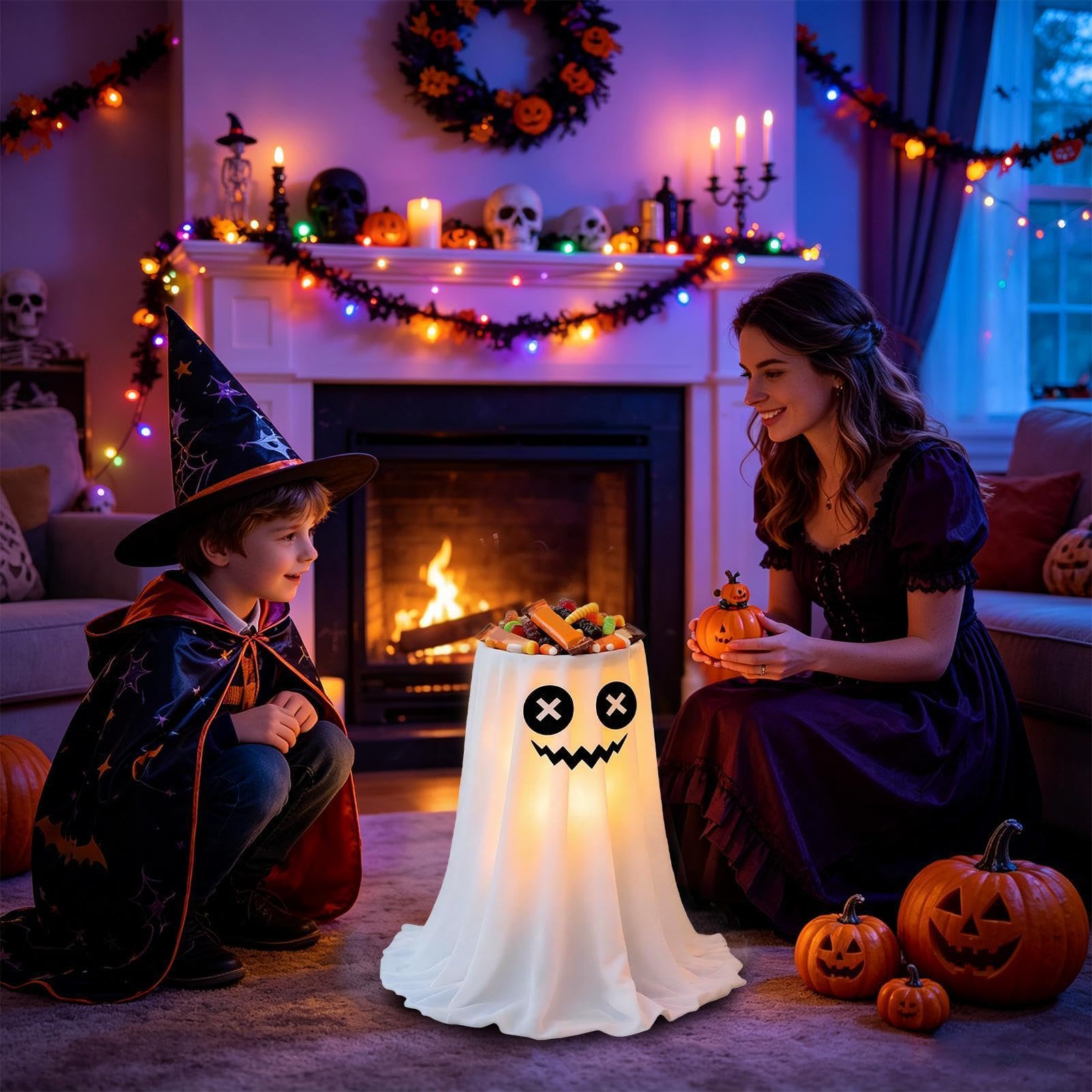 Halloweenowy na cukierki duch dekoracja ganek podświetlany duch