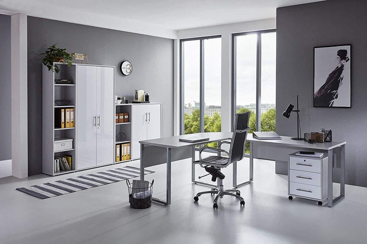 Homeoffice Büromöbel Komplettset Office Edition Set 4 in Grau/Weiß Matt Made in Germany