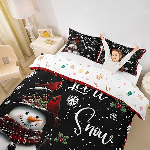 Vista 59 de Juego de funda de edredón rosa de Navidad para niñas, tamaño matrimonial, lindo juego de ropa de cama de dibujos animados de pingüino de Papá Noel