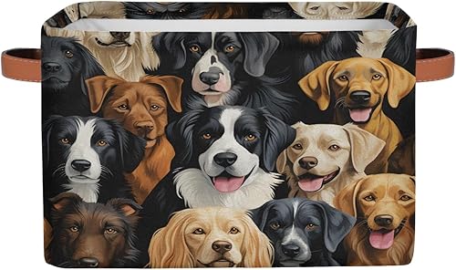 Cesta de almacenamiento para perros y cachorros, cubos de almacenamiento de lona plegable para perros, cesta organizadora de juguetes impermeable