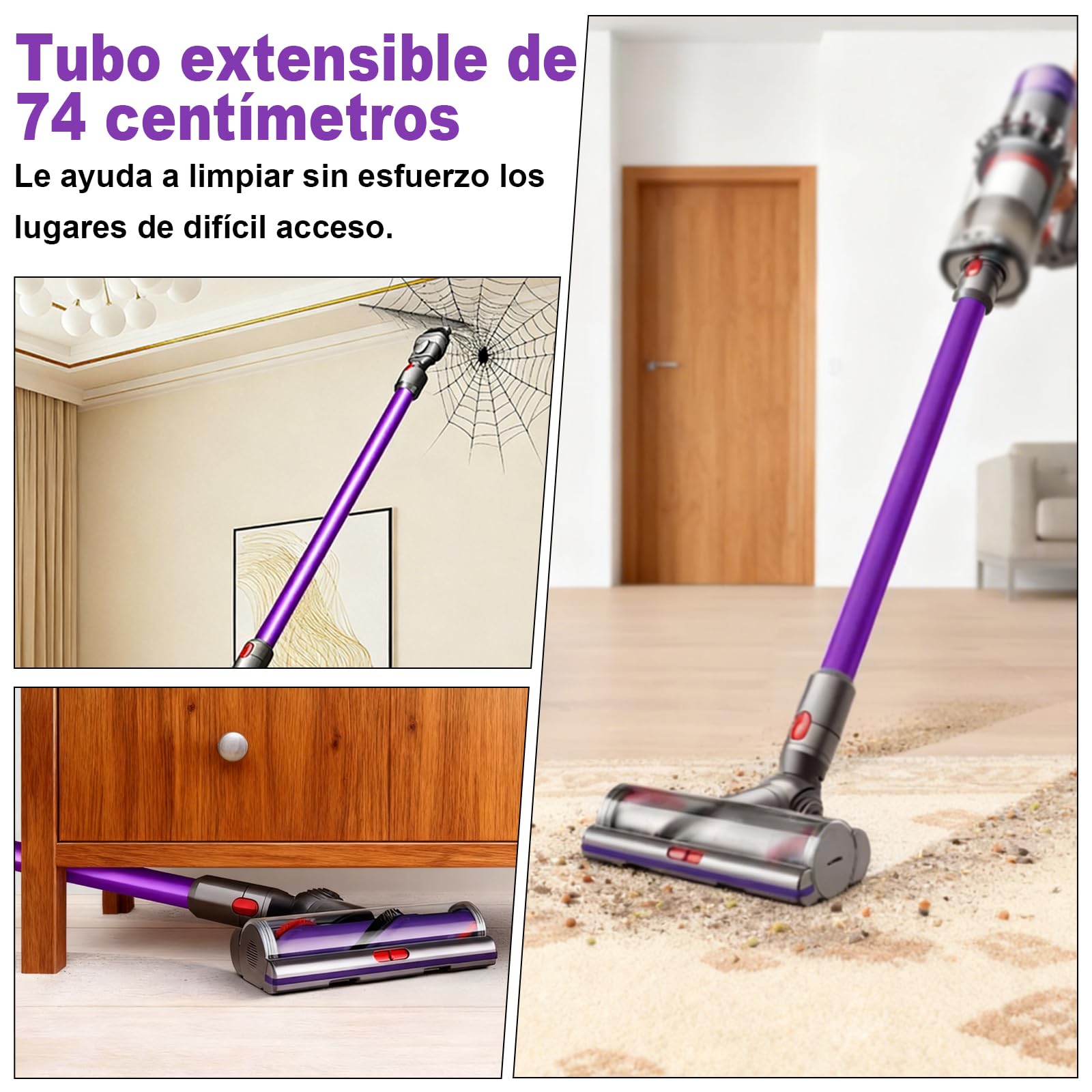 Tubo de Extensión para Dyson V12 Slim / V10 Digital Slim,Repuesto Aspiradora 74 cm Accesorio de Tubo Liberación Rápida Varilla Recambios de tubo de Aspiración Accesorios (Morado）