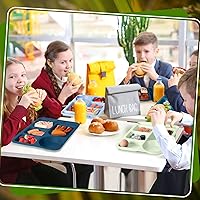 Vista 52 de Pinkunn 12 Pcs 14'' Large Divided Plates Unbreakable Wheat Straw Lunch Trays 6 Compartments Cafeteria Trays Microwave Dishwasher Safe Food Separator