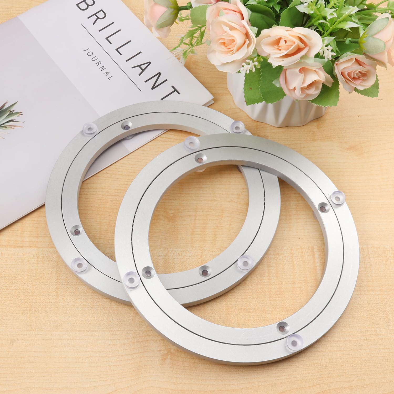 3 Pack 8 Inch Aluminium Alloy Turntables Bearing, Heavy Duty Swivel Turntable Lazy Susan for Round Dining Table, 8" Smooth Swivel Turntable for Lazy Susan Dining Table