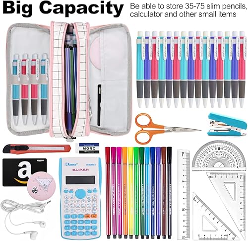 Miniatura 9 de Chelory Estuche para lápices de gran capacidad, bolsa de almacenamiento grande, bolsa de lápices de 3 compartimentos para papelería, estuche para