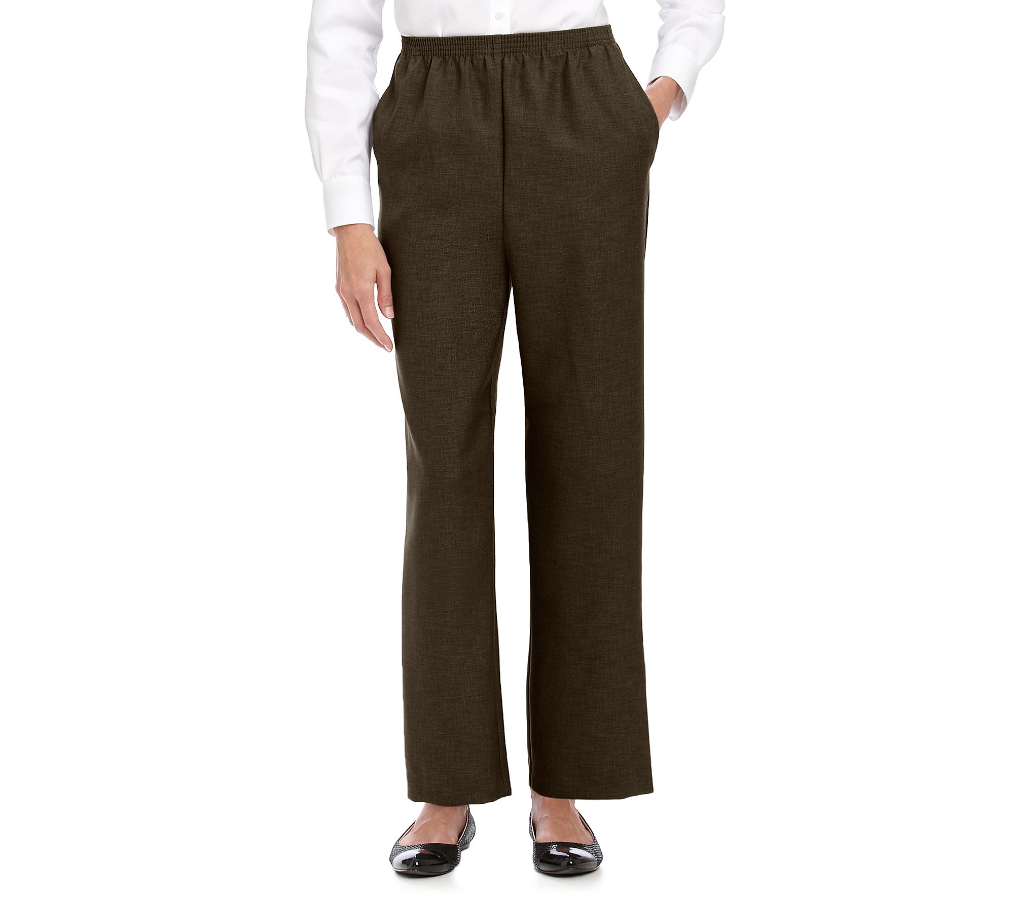 Alfred Dunner Womens Petite Polyester Pull-On Pants - Short Length Brown 18 Petite Short