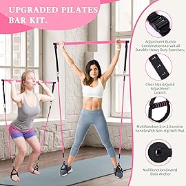 Bbtops Pilates Bar Kit with Resistance Bands,Pilates Flexbands Kit Exercise Fitness Equipment for Women & Men Home Gym Yoga,Multifunctional Pilates Bar Full Body Workout Equipment Pink