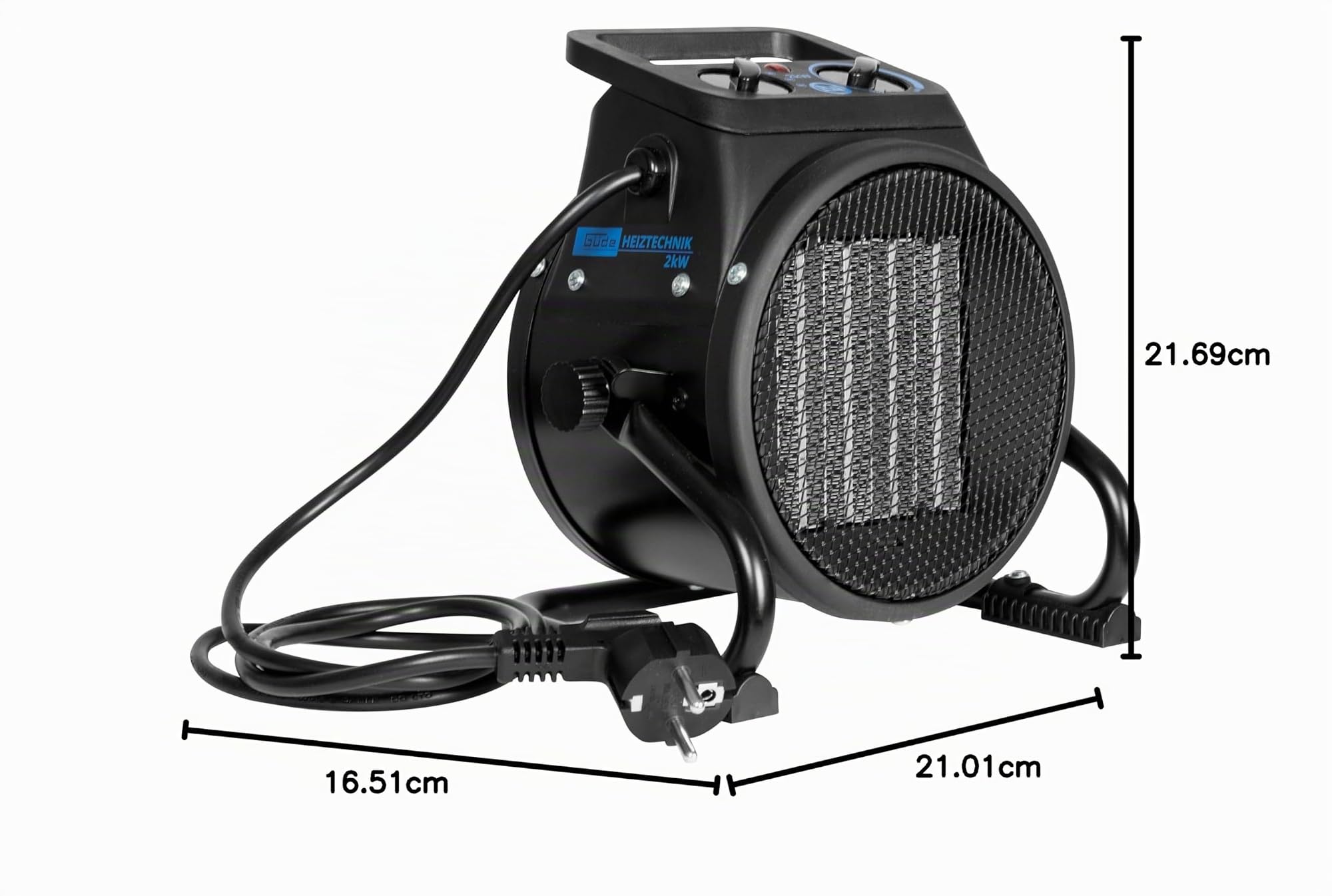 Güde Riscaldatore elettrico GEH 2000 P (2000 W, TÜV/GS, livelli di riscaldamento 1000/2000 W, funzione ventilatore, potenza ventola 197 m³/h, elemento riscaldante in ceramica PTC, termostato continuo,