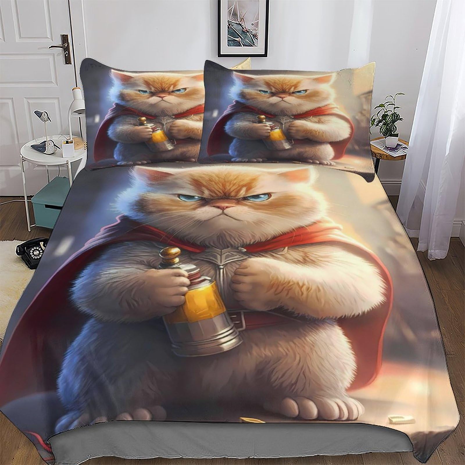 GGJJTT Cat Bedding Set Soft 3pcs Breathable Quilt Cover with Pillowcase 3D Duvet Cover Set Comforter Cover For Boys Girls King220x240cm