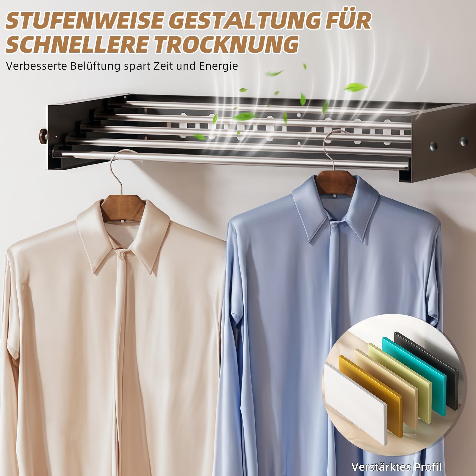 Wäscheständer, Wandmontage aus Kohlenstoffstahl, 60 cm ausziehbare Wäscheleine mit 4 Haken, Tragkraft 25 kg, platzsparender Handtuchhalter, geeignet für Balkone, Terrassen und Badezimmer (Schwarz)