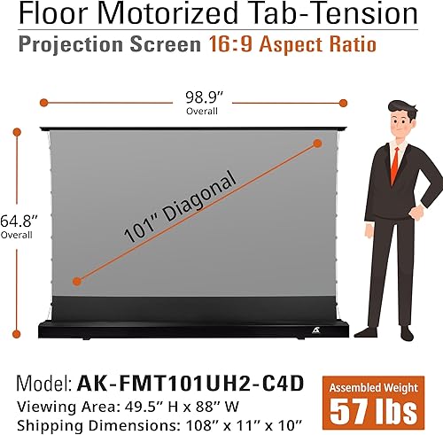 Miniatura 7 de Akia Screens CineGrey 4D AK-FMT101UH2-C4D - Pantalla de proyector de suelo de 101 pulgadas motorizada con control remoto, pantalla de proyector ALR