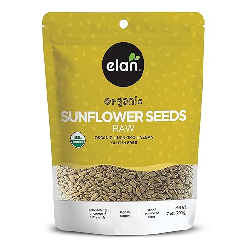 Elan Semillas de girasol crudas orgánicas, 7.1 onzas, granos sin sal, semillas sin cáscara, sin cáscara, sin OMG, veganas, sin gluten, kosher,