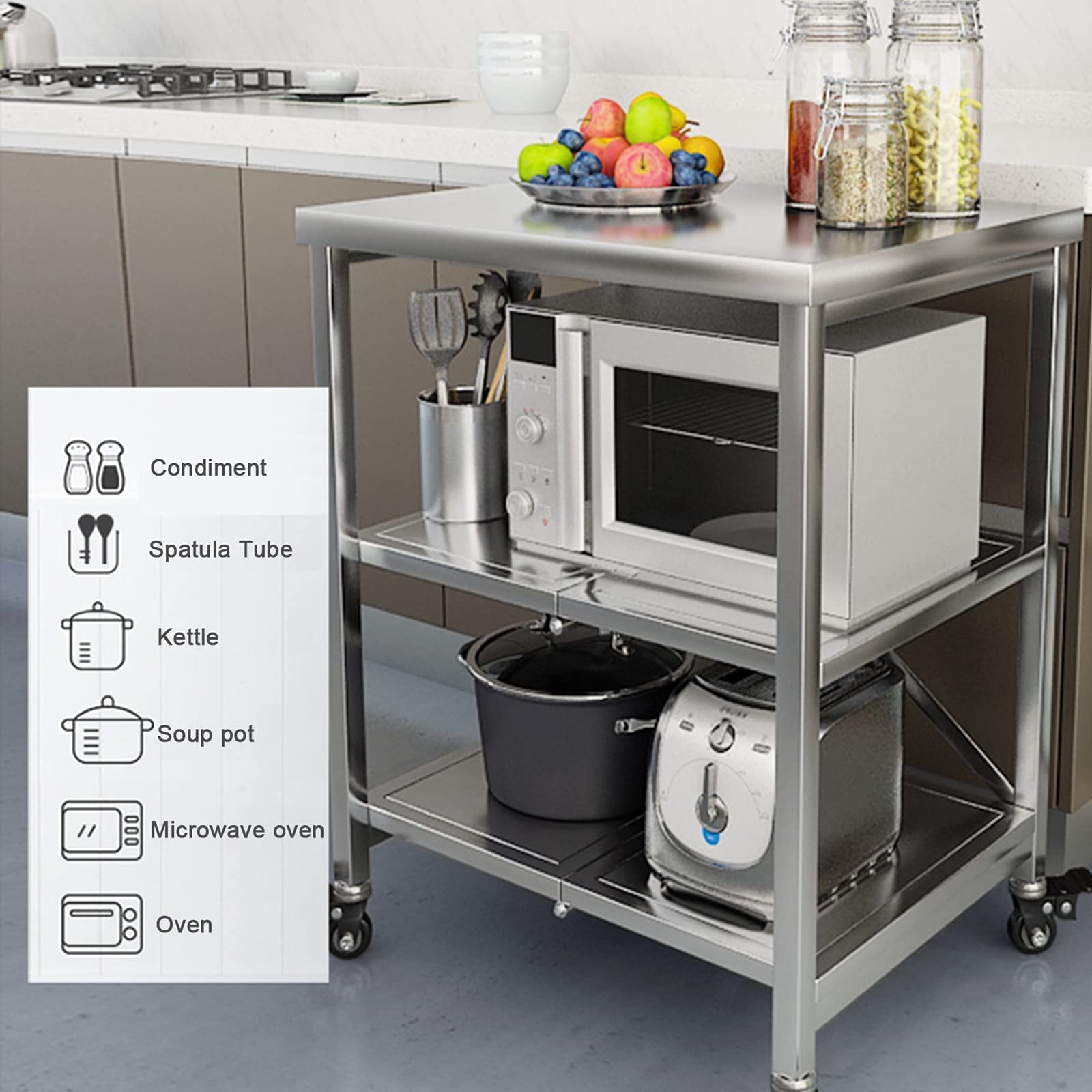 GOPLUS Werktafel van roestvrij staal, roestvrijstalen tafel met