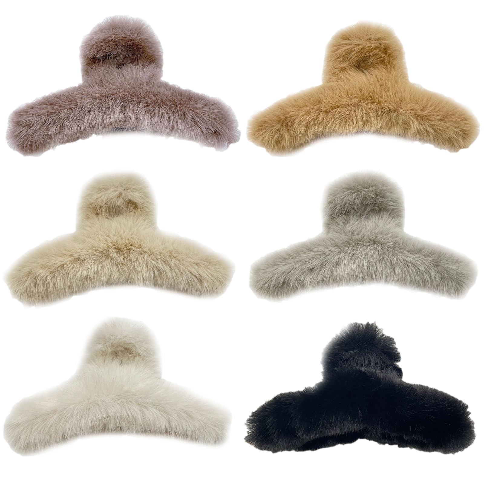 Large Fluffy Plush Hair Claw Clips, Colorful Claw Clips for Thick Hair Super Grip Elegant Accessories for Women & Girls (Fluffy6A) - Image 2
