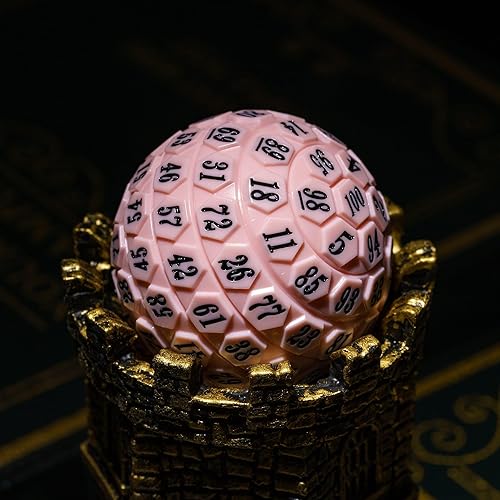 Vista 59 de Dados poliédricos de 100 caras, dados de juego individuales D100, cubo de 100 lados con bolsa negra, dado D100 de 1.890 in (rosa con número azul)