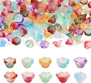 BB Beadthoven 100pcs 11.512mm Bell Flower Glass Beads Caps for Jewelry Making, Wind Chimes, DIY Crafts Supplies - Purple, Yellow, Blue, Red, Green, Pink, Orange