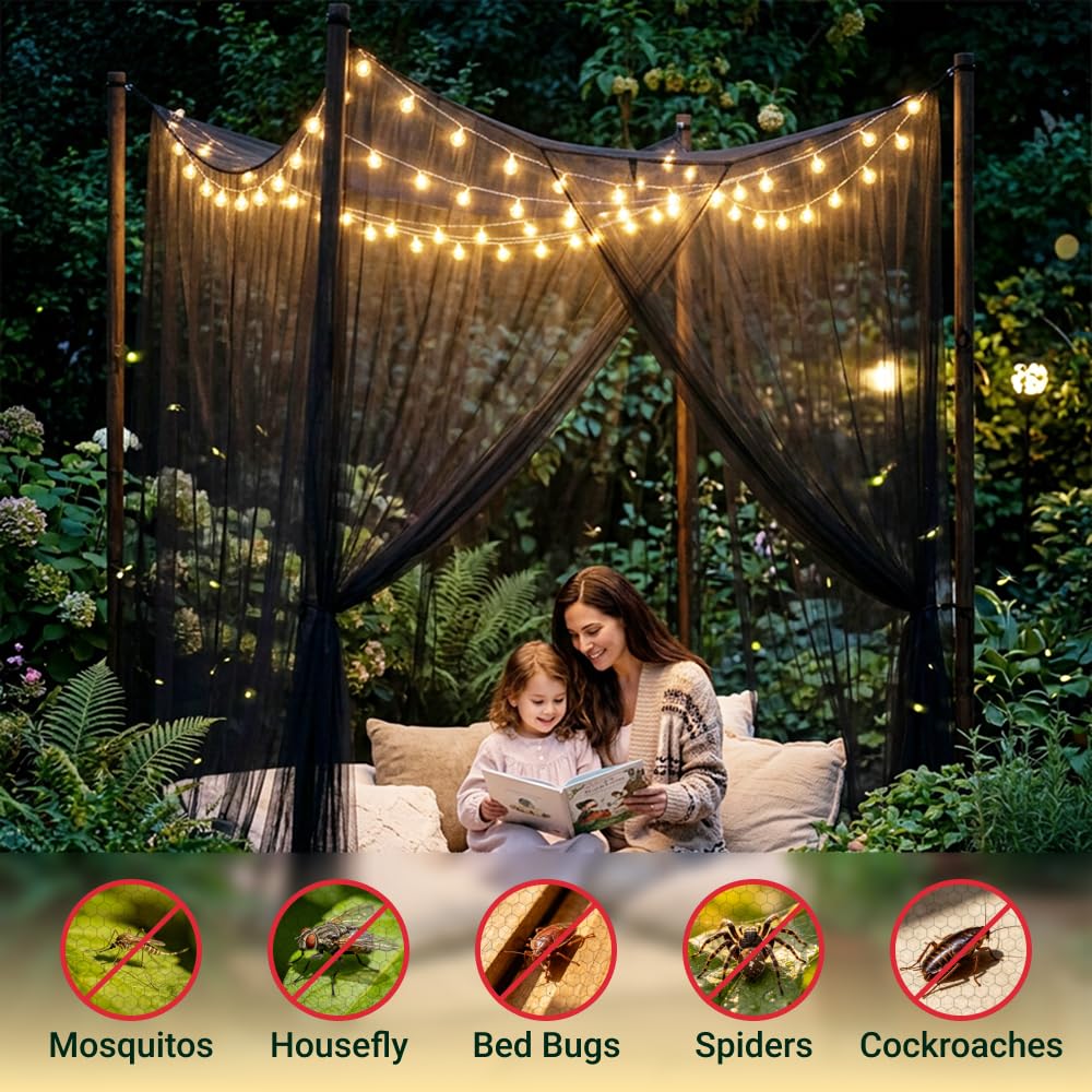 Mosquitera Exterior Jardín y Terraza 300x300x250 cm, Mosquitera Cama Grande de Forma Cuadrada, Mosquitera Plegable Portátil para Camping, Viajes e Interior, Negro