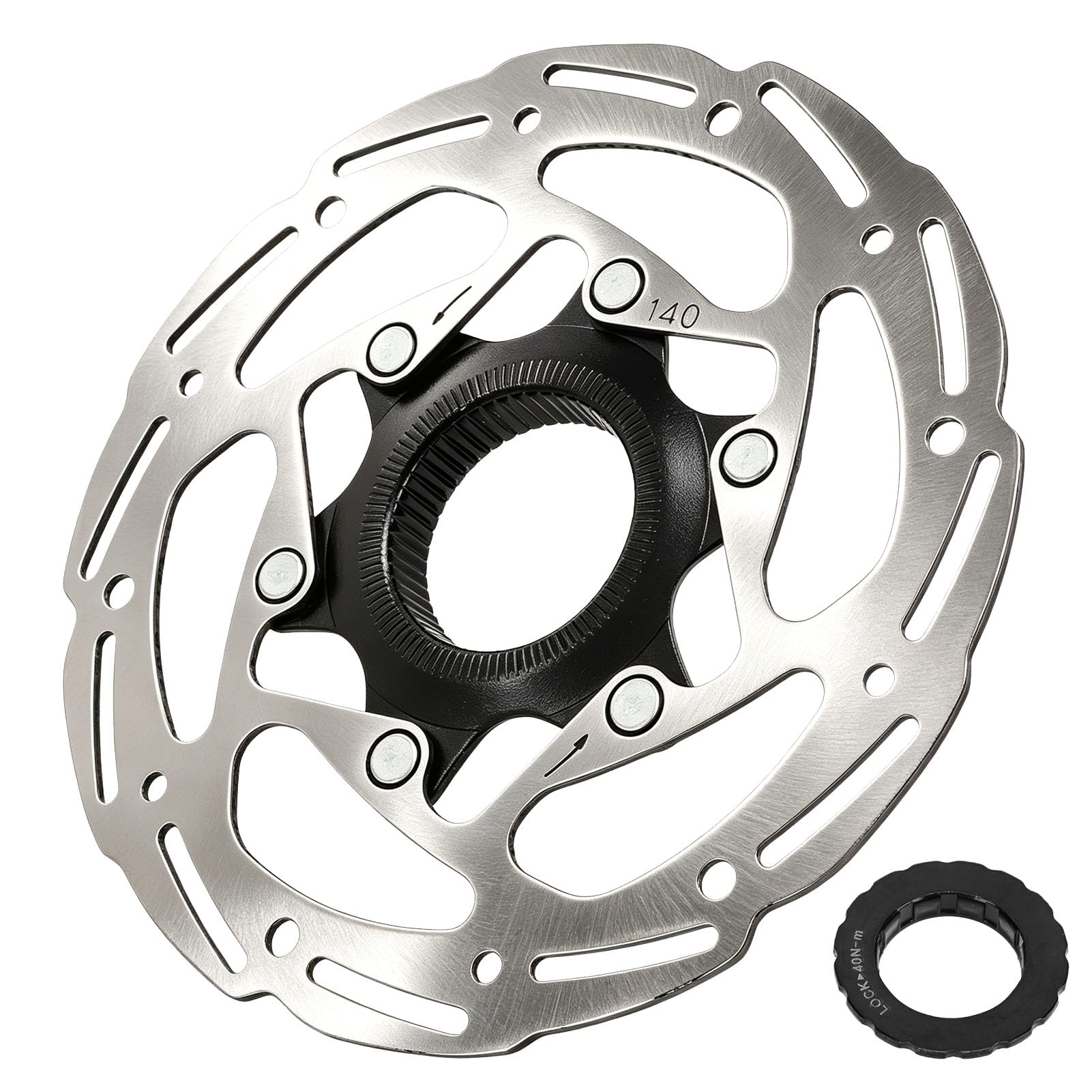 Bike Disc Brake Rotors, Bicycle Steel Centerlock Disc Brake Rotor with Center Lock Cover 26.8mm/1.06in Inside Diameter 44mm/1.73in Outer Diameter for Most Bikes Road Mountain Bike (140mm)